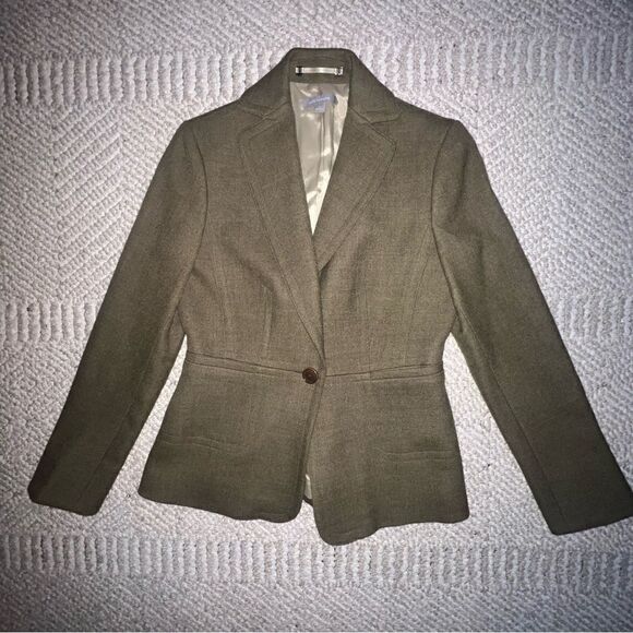 Ann Taylor Olive Green Wool Blazer - Sz 2 - Picture 8 of 16